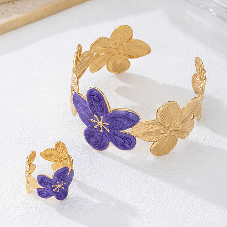 Flower Iron Enamel Cuff Bangles & Cuff Rings Sets for Women FS-WGED47D-03-1