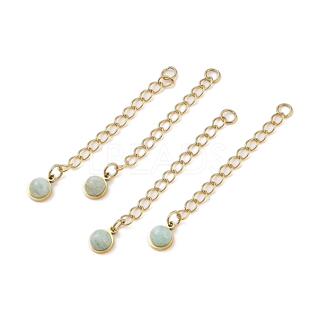 Ion Plating(IP) 316 Surgical Stainless Steel Curb Chain Extender with Natural  Amazonite Round Charm STAS-A097-01G-02-1