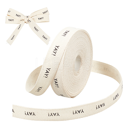 9M YAY Word Print Cotton Herringbone Ribbon OCOR-WH0090-028B-1