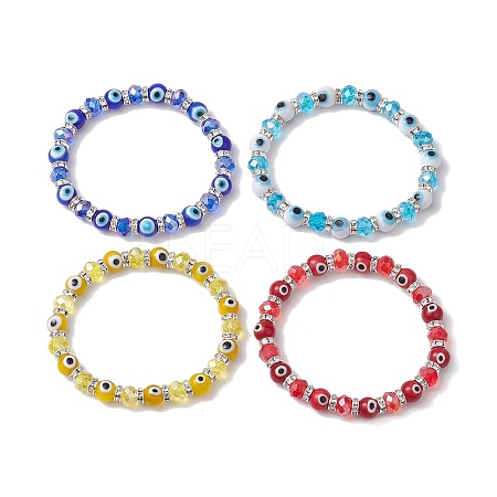 4Pcs 4 Colors Evil Eye Handmade Lampwork & Electroplated Glass Stretch Bracelet Sets BJEW-TA00520-1