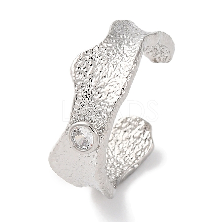 Rack Plating Brass Cubic Zirconia Open Cuff Rings for Women RJEW-S242-12P-1
