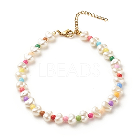 ABS Plastic  Pearl Beaded Anklets with Round Acrylic Beads for Women AJEW-AN00499-1