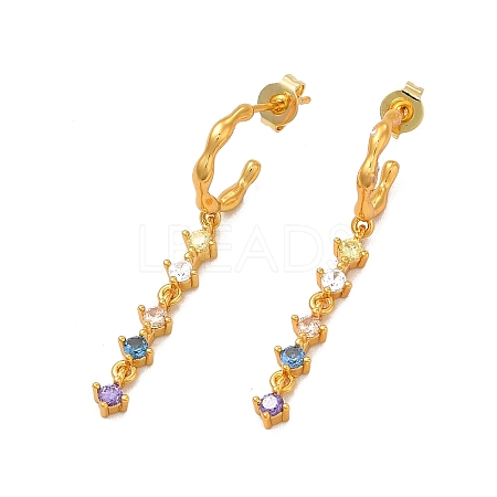 Colorful Cubic Zirconia Tassel Dangle Stud Earrings EJEW-P221-43G-1