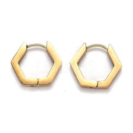 304 Stainless Steel Hexagon Huggie Hoop Earrings STAS-J033-03C-G-1
