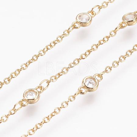 Handmade Brass Cubic Zirconia Chains CHC-P0005-04G-1