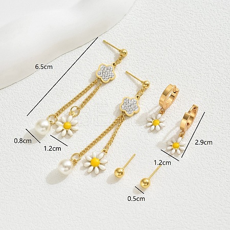 Stainless Steel Sweet Daisy Tassel Earring Sets IJ0618-1