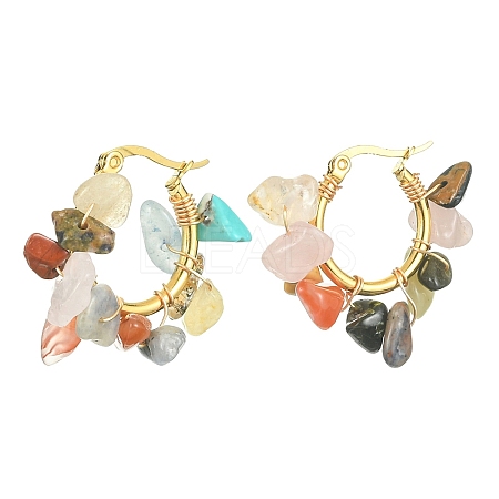 Natural Gemstone Chips Braided Hoop Earrings EJEW-JE04940-10-1
