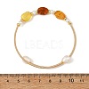 Oval Natural Amber and Pearl Cuff Bangles BJEW-JB14490-4