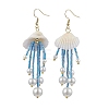 Glass & Natural Shell & Non-magnetic Synthetic Hematite Dangle Earrings EJEW-MZ00383-03-2