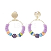 Natural Amethyst & Polymer Clay Beaded Big Ring Dangle Stud Earrings EJEW-TA00075-01-2