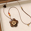 Natural Coconut Pendant Adjustable Leather Cord Long Necklaces with Wood Beads WGC33B1-02-1