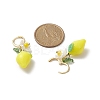Lemon Resin with Leaf & Imitation Pearl Flower Dangle Leverback Earrings EJEW-TA00192-4