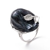 Natural Pearl Nugget with Cubic Zirconia Leaf Open Cuff Ring RJEW-P033-02P-01A-2