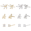 ANATTASOUL 2 Sets 2 Colors Brass Micro Pave Cubic Zirconia Stud Earrings Set EJEW-AN0004-49-1