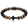 8MM Natural Tiger Eye and Matte Black Obsidian Round Beaded Stretch Bracelets SL9862-9-1