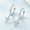 Anti-Tarnish Rhodium Plated 925 Sterling Silver Cross Dangle Hoop Earrings HE1465-2-3