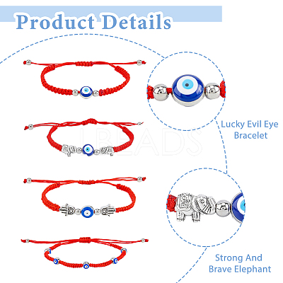 8Pcs 8 Style Lampwork Evil Eye Braided Bead Bracelets Set BJEW-FI0001-45-1