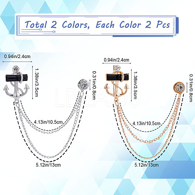 4Pcs 2 Color Jet Rhinestone Anchor Hanging Chain Brooches JEWB-GF0001-38-1