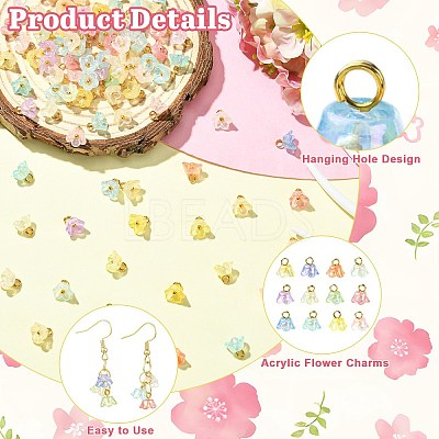 100Pcs Transparent Acrylic Flower Charms PALLOY-CJ00183-1