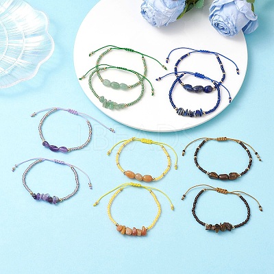 2Pcs Natural Mixed Gemstone & Glass Seed Beads Braided Bead Bracelets for Women BJEW-MZ00247-1