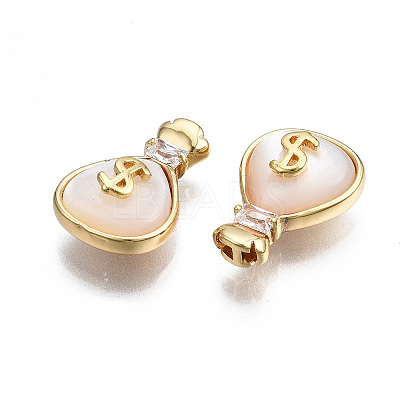 Brass Micro Pave Clear Cubic Zirconia Charms KK-S356-419-NF-1