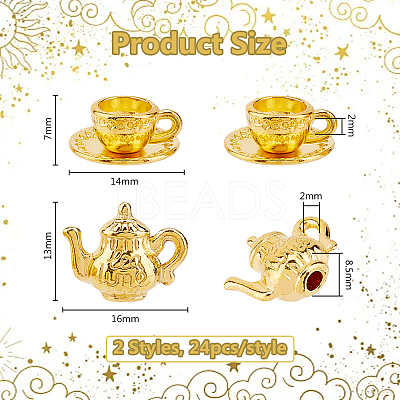 48Pcs 2 Styles Alloy Tea Pot & Coffee Cup Miniture Model AJEW-DC0001-81G-1