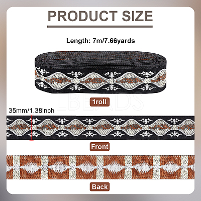7M Polyester Jacquard Flower Ribbon OCOR-WH0088-86-1