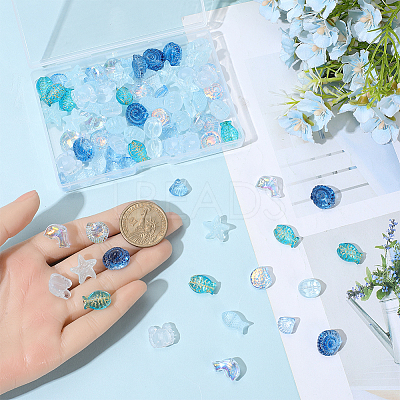 90Pcs 9 Styles Transparent Spray Painted Glass Beads GLAA-BM0001-02C-1