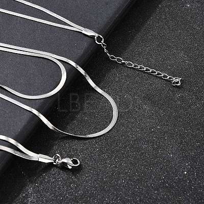 304 Stainless Steel Flat Snake Chain Double Chain Necklaces NJEW-Q039-01P-1