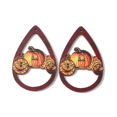 Halloween Theme Single Face Printed Aspen Wood Big Pendants WOOD-TAC0018-09C-1