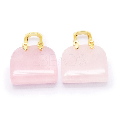 Natural Rose Quartz Brass Pendants KK-E274-01G-08-1
