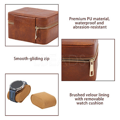 Imitation Leather Double Watch Storage Zipper Boxes CON-WH0089-227B-1