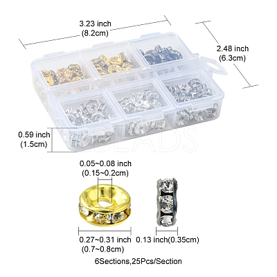 150Pcs 6 Styles Iron Rhinestone Spacer Beads FIND-FS0001-35-1