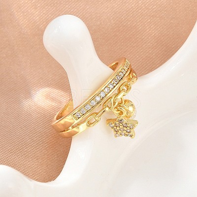 Brass Micro Pave Cubic Zirconia Finger Rings for Women CU-CBA0A21-03G-1