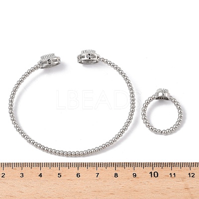 Oval Brass Micro Pave Cubic Zirconia Cuff Bangles & Rings Sets for Women SJEW-R002-03P-02-1