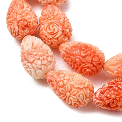 Synthetic Coral Dyed Carved Beads Strands SH-CBAE713-01A-1