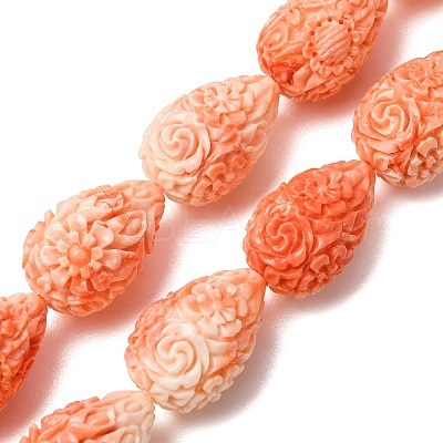 Synthetic Coral Dyed Carved Beads Strands SH-CBAE713-01A-1
