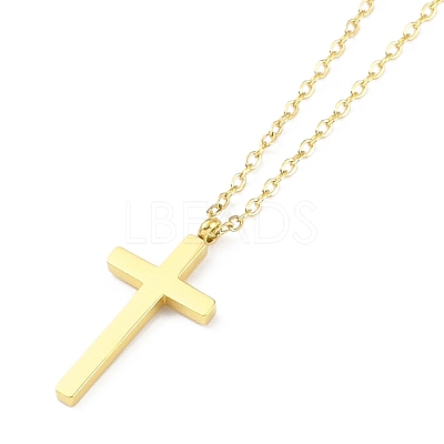 Ion Plating(IP) 304 Stainless Steel Cable Chain Religion Cross Pendant Necklaces for Women NJEW-K276-05A-G-1