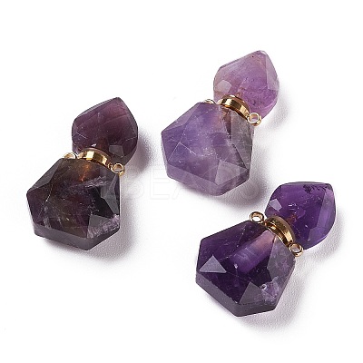 Hexagon Natural Amethyst Perfume Bottle Pendants G-H241-03A-G-1