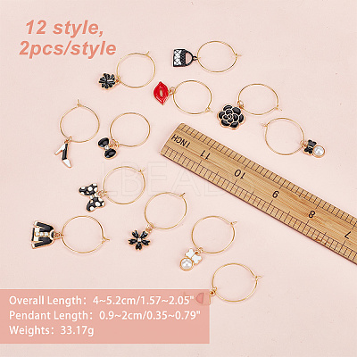 24Pcs 12 Style Alloy Enamel & Rhinestone & ABS Plastic Imitation Pearl Wine Glass Charms AJEW-AB00050-1