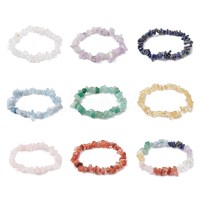 9Pcs 9 Styles Natural Mixed Gemstone Chips Stretch Bracelets Set BJEW-JB11061-1