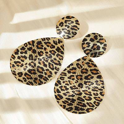 Leopard Print Alloy Dangle Stud Earrings EJEW-K304-01A-G-1