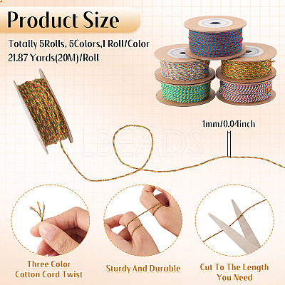 5 Rolls 5 Colors 18-Ply Cotton Twisted Cord OCOR-TA0003-75-1