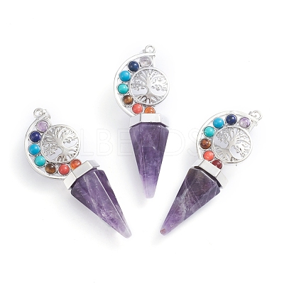 Natural & Synthetic Mixed Gemstone Big Chakra Pointed Pendants G-E566-06-1