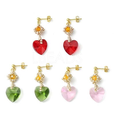 Glass Heart Dangle Stud Earrings EJEW-MZ00113-1