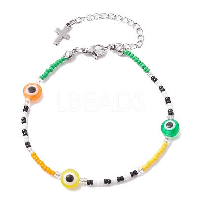 Resin Evil Eye & Glass Seed Beaded Bracelets BJEW-MZ00049-1