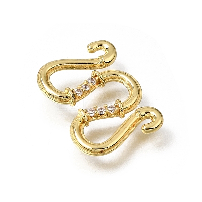 Brass Micro Pave Clear Cubic Zirconia M-Hook Clasps KK-CBA0DF0-15G-1