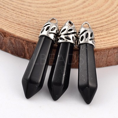 Bullet Natural Obsidian Pointed Pendants X-G-E332-C03-1