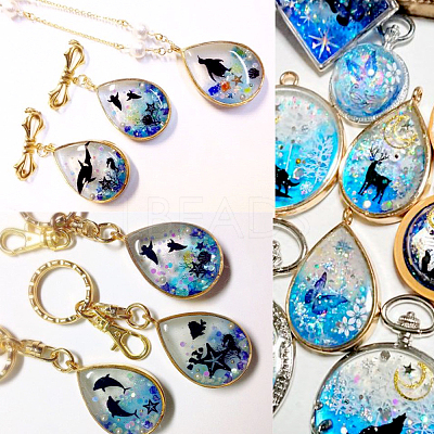 Rack Plating Alloy Drop Open Back Bezel Pendants PALLOY-CJ0001-24-FF-1
