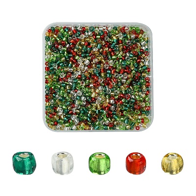 50G 5 Colors Christmas Theme Silver Lined Glass Seed Beads SEED-YW0002-62A-1